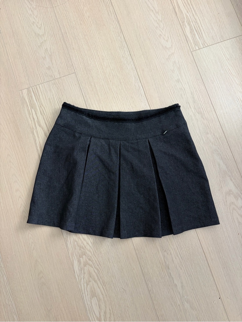 Charcoal Pleated Mini Skirt with Lace Detailing